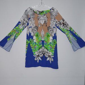 Brazilian Designer. Statement Shift Dress w Sleeve Slits Size Medium